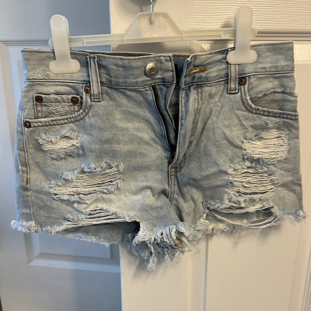 Distressed Light Blue Denim Shorts